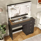 39 Vanity Desk with Mirror and Lights, 5 Drawers Makeup Vanity Desk with Tempered Glass top