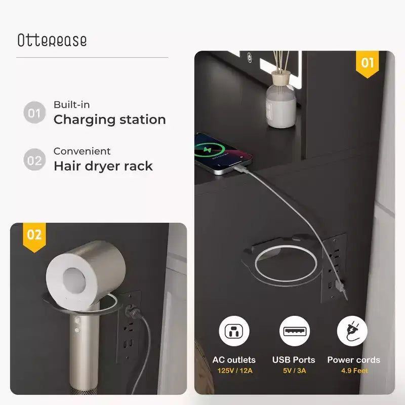 Schminktisch mit LED-beleuchtetem Spiegel, Schminktisch mit 3 einstellbaren Beleuchtungen, weißer Schminktisch mit Sitzhocker und Stauraum fürs Schlafzimmer