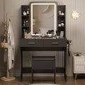 Makeup Vanity with LED Lighted Mirror, Vanity Desk with 3 Adjustable Lights, White Vanity with Storage Stool for Bedroom