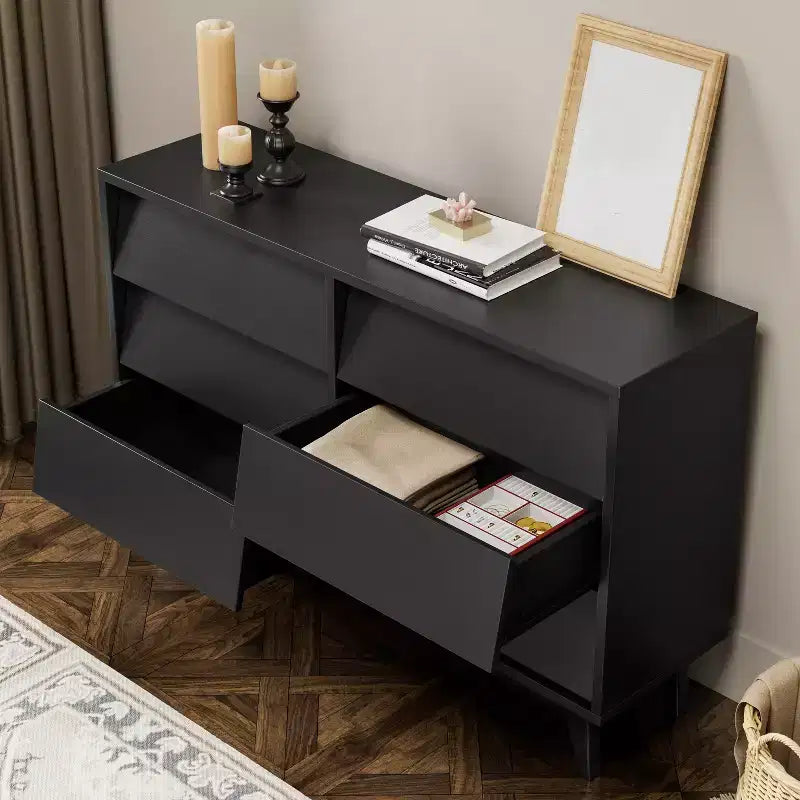 6 Drawer Dresser for Bedroom, Vintage Wide Chest of Drawers with Bevel Design, Accent Double Dresser Storage Organizers