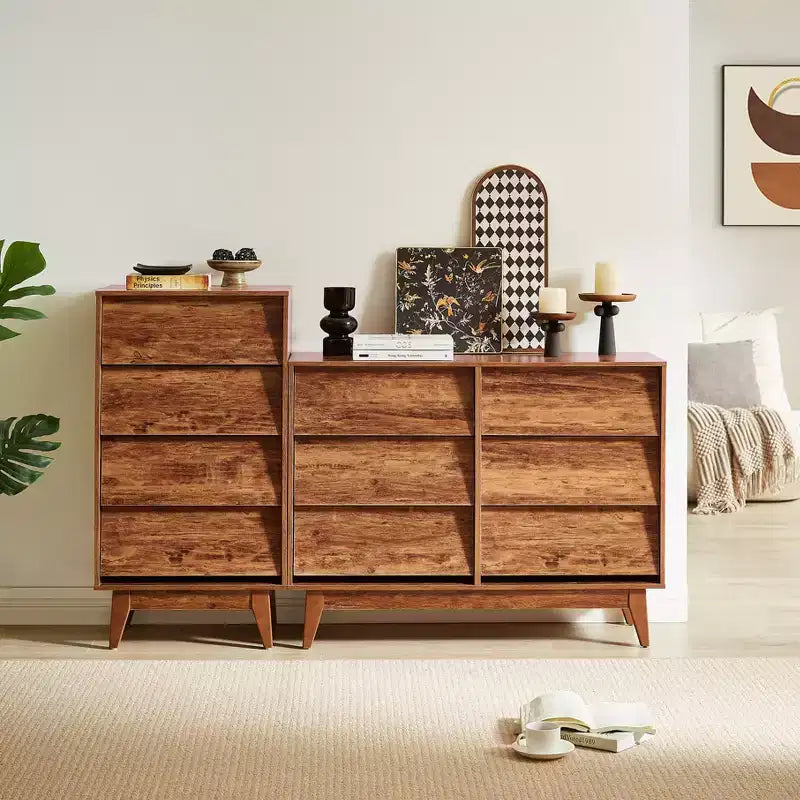 6 Drawer Dresser for Bedroom, Vintage Wide Chest of Drawers with Bevel Design, Accent Double Dresser Storage Organizers