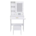 Vanity Table with Mirror & Adjustable LED Lights, Power Outlet, Hairdryer Holder & Stool  Compact Dressing Desk for Small Bedrooms(White)