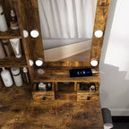 Schminktisch mit Spiegel und einstellbarer LED-Beleuchtung, Steckdose, Haartrocknerhalter und Hocker, kompakter Frisiertisch für kleine Schlafzimmer (Vintage)