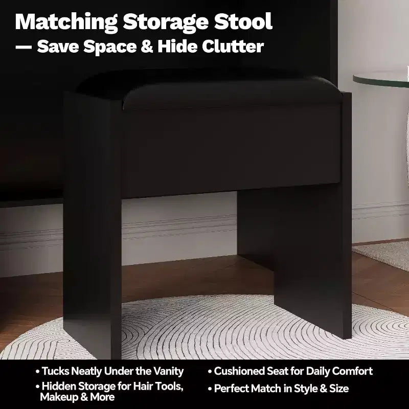 Kleiner Schminktisch mit Spiegel und Beleuchtung, Schminktisch mit 2 Schubladen, offenen Ablagefächern und Hocker, Schminktisch-Set für das Schlafzimmer