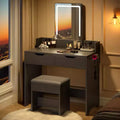 Bestier Vanity Desk Set with Lighted Mirror, Bedroom Makeup Table and Stool Set with Hair Dryer Holder, 31 Vanity Table and Chair with 2 Drawers