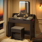 Bestier Vanity Desk Set with Lighted Mirror, Bedroom Makeup Table and Stool Set with Hair Dryer Holder, 31 Vanity Table and Chair with 2 Drawers