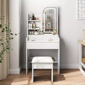 Vanity Desk with Mirror and Light , Makeup Vanity Table with Hair Dryer Holder, Dressing Table Make Up Desk with Chair and 3 Drawers