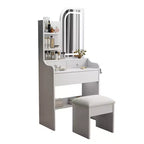 Schminktisch mit Spiegel und Beleuchtung, Schminktisch mit Haartrocknerhalter, Frisiertisch mit Stuhl und 3 Schubladen