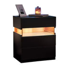 Nightstand with 3 Drawers, Modern Bed Side Table with Acrylic Board, RGB LED Lights, Bedroom End Table, Small Night Stands