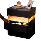 Nightstand with 3 Drawers, Modern Bed Side Table with Acrylic Board, RGB LED Lights, Bedroom End Table, Small Night Stands