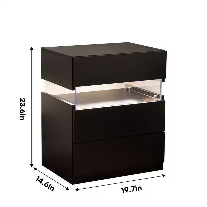Nightstand with 3 Drawers, Modern Bed Side Table with Acrylic Board, RGB LED Lights, Bedroom End Table, Small Night Stands