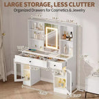 Vanity Desk with Mirror and Lights,Adjustable Brightness Vanity Table with Drawers & Cabinets, Storage,Power Outlet,Makeup Dressing Table