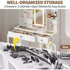 Vanity Desk with Mirror and Lights,Adjustable Brightness Vanity Table with Drawers & Cabinets, Storage,Power Outlet,Makeup Dressing Table