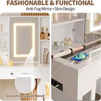 Vanity Desk with Mirror and Lights,Adjustable Brightness Vanity Table with Drawers & Cabinets, Storage,Power Outlet,Makeup Dressing Table