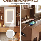Vanity Desk with Mirror and Lights,Adjustable Brightness Vanity Table with Drawers & Cabinets, Storage,Power Outlet,Makeup Dressing Table