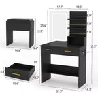 Vanity Desk Table with Lighted Mirror ,Makeup Vanity with Power Outlet 3 Colors Lighting Adjustable Brightness Vanity Table for Women