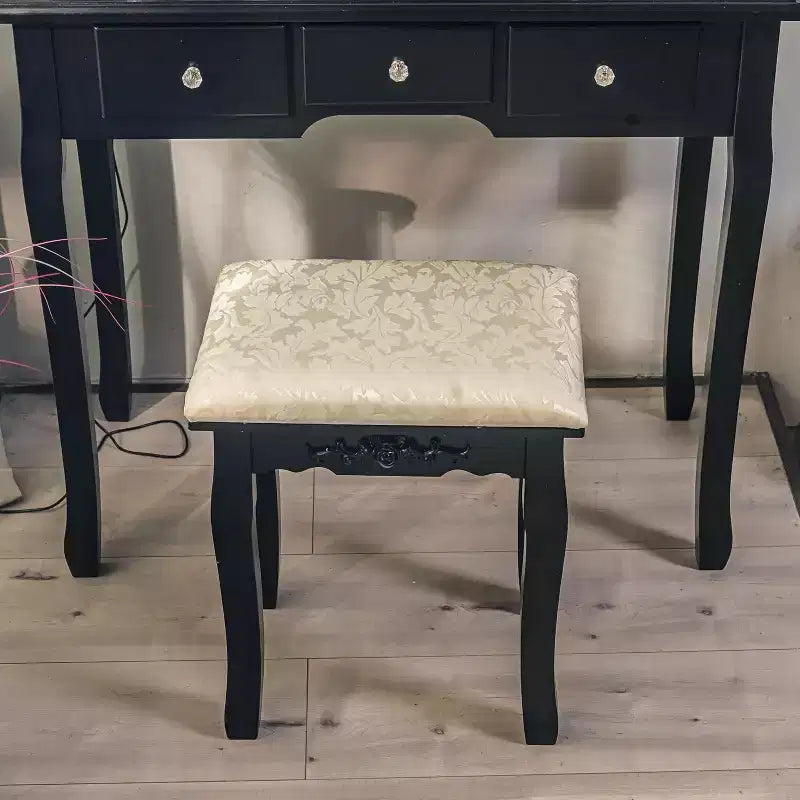 Moderner Schminktisch mit Spiegeln und LED-Beleuchtung, hölzerner 2-in-1-Kosmetik- und Frisiertisch mit Stühlen, Schubladen und Stauraum fürs Schlafzimmer