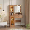 Vanity Desk with Mirror, Makeup Dressing Table with Metal Leg, Storage Drawers & Cabinets for Bedroom Makeup Room, Cloakroom