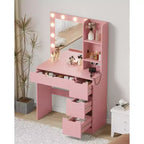 Vanity Desk with Mirror, Modern Makeup Vanity Table with 4 Drawers and 3 Storage Shelves Dressing Table for Bedroom, Dressing Room, Cloakroom