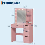 Vanity Desk with Mirror, Modern Makeup Vanity Table with 4 Drawers and 3 Storage Shelves Dressing Table for Bedroom, Dressing Room, Cloakroom