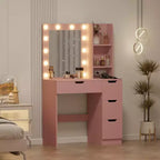 Vanity Desk with Mirror, Modern Makeup Vanity Table with 4 Drawers and 3 Storage Shelves Dressing Table for Bedroom, Dressing Room, Cloakroom