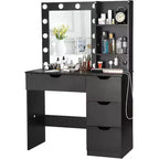 Vanity Desk with Mirror, Modern Makeup Vanity Table with 4 Drawers and 3 Storage Shelves Dressing Table for Bedroom, Dressing Room, Cloakroom