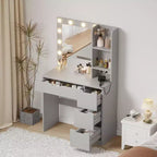 Vanity Desk with Mirror, Modern Makeup Vanity Table with 4 Drawers and 3 Storage Shelves Dressing Table for Bedroom, Dressing Room, Cloakroom