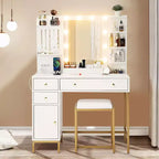 Makeup Vanity Desk with Mirror, Modern Vanity Set with Chair, Make Up Dresser Table with Drawers, Storage Cabinet, Storage Shelves and Jewelry Hooks