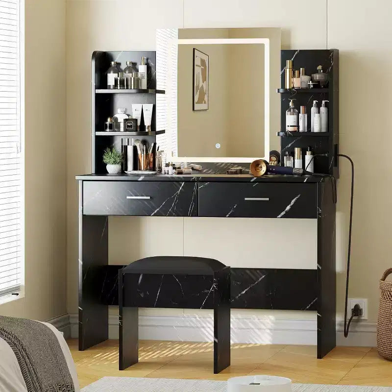 Makeup Vanity Desk with Mirror, Modern Vanity Set with Storage Drawers and Stool, Large Dressing Table for Bedroom, Cloakroom, Dressing room