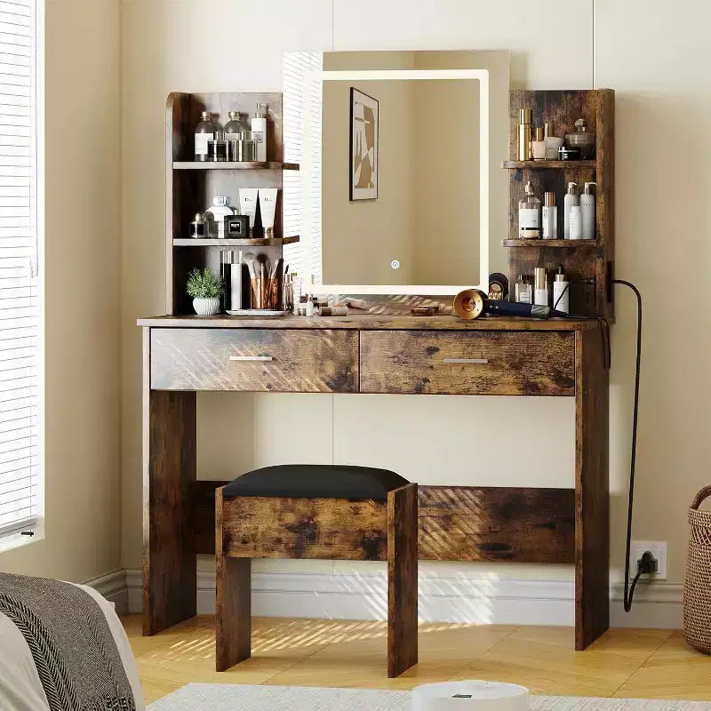 Makeup Vanity Desk with Mirror, Modern Vanity Set with Storage Drawers and Stool, Large Dressing Table for Bedroom, Cloakroom, Dressing room