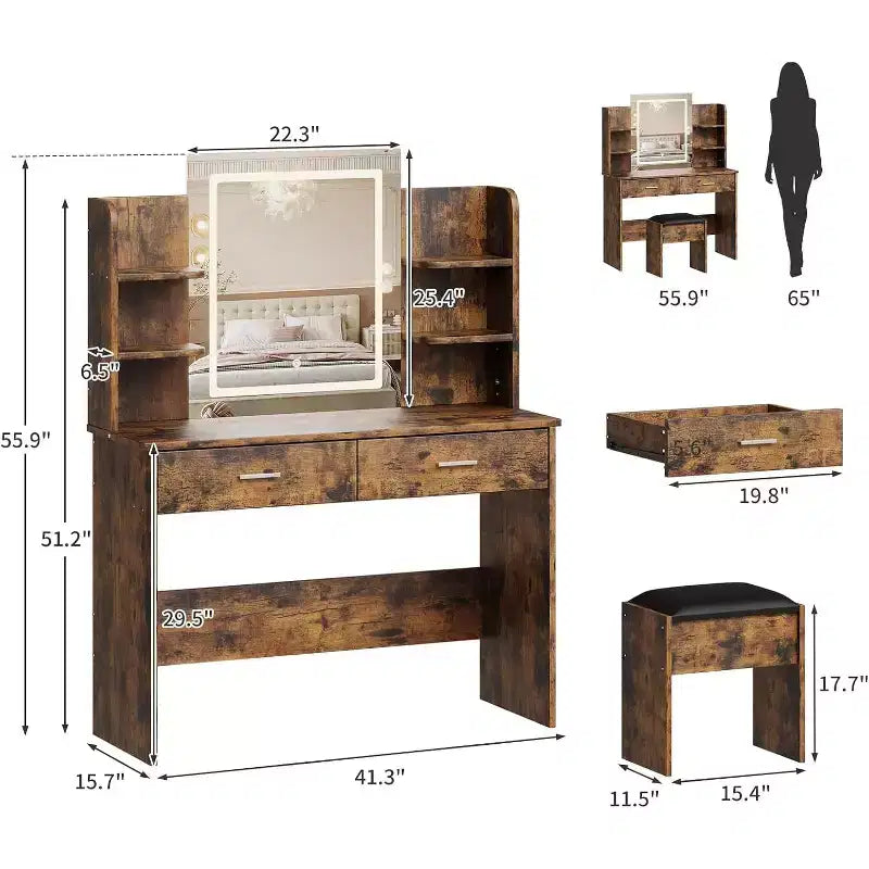 Makeup Vanity Desk with Mirror, Modern Vanity Set with Storage Drawers and Stool, Large Dressing Table for Bedroom, Cloakroom, Dressing room