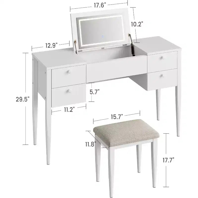 47 Makeup Vanity Desk with Flip Top Mirror, Modern Makeup Vanity Set with Chair and 5 Drawers for Bedroom, Dressing room, Cloakroom