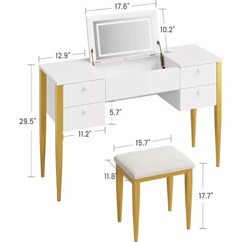 47 Makeup Vanity Desk with Flip Top Mirror, Modern Makeup Vanity Set with Chair and 5 Drawers for Bedroom, Dressing room, Cloakroom
