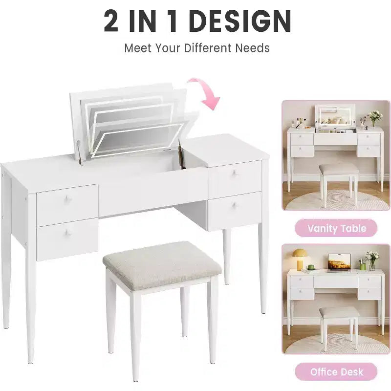 47 Makeup Vanity Desk with Flip Top Mirror, Modern Makeup Vanity Set with Chair and 5 Drawers for Bedroom, Dressing room, Cloakroom