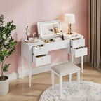 47 Makeup Vanity Desk with Flip Top Mirror, Modern Makeup Vanity Set with Chair and 5 Drawers for Bedroom, Dressing room, Cloakroom