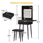 Small Vanity Desk Set With 3 Adjustable Lighted Mirror And Storage Chair Mini Black Makeup Vanities Set For Bedroom Compact Make Up Dressing Table