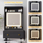 Small Vanity Desk Set With 3 Adjustable Lighted Mirror And Storage Chair Mini Black Makeup Vanities Set For Bedroom Compact Make Up Dressing Table