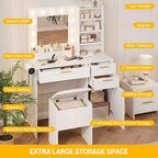 37In White Vanity Desk Set, with & 3 Adjustable Lights Modes LED & 3 Drawers, Small Makeup Table & Cushioned Stool for Bedroom or Makeup Studio
