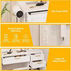 37In White Vanity Desk Set, with & 3 Adjustable Lights Modes LED & 3 Drawers, Small Makeup Table & Cushioned Stool for Bedroom or Makeup Studio