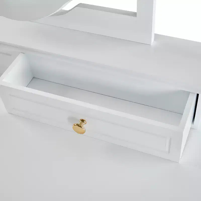 Schminktisch mit wendbarem Spiegel, eleganter, stilvoller Schminktisch mit 5 Schubladen und gepolstertem Hocker, platzsparende Beauty-Station