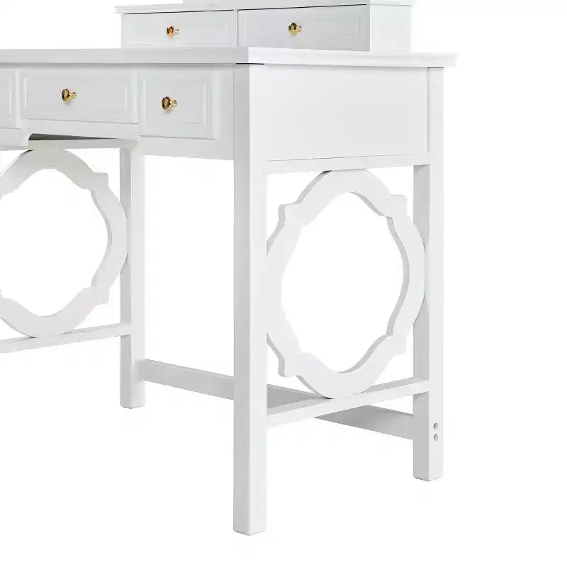 Schminktisch mit wendbarem Spiegel, eleganter, stilvoller Schminktisch mit 5 Schubladen und gepolstertem Hocker, platzsparende Beauty-Station