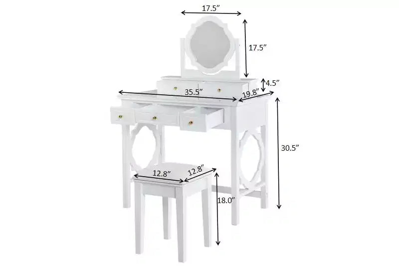 Schminktisch mit wendbarem Spiegel, eleganter, stilvoller Schminktisch mit 5 Schubladen und gepolstertem Hocker, platzsparende Beauty-Station