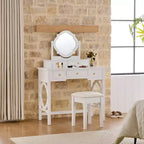 Schminktisch mit wendbarem Spiegel, eleganter, stilvoller Schminktisch mit 5 Schubladen und gepolstertem Hocker, platzsparende Beauty-Station