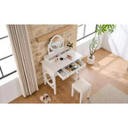 Schminktisch mit wendbarem Spiegel, eleganter, stilvoller Schminktisch mit 5 Schubladen und gepolstertem Hocker, platzsparende Beauty-Station