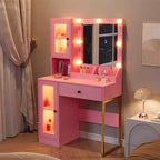 Vanity Desk with Mirror, 3 Lighting Modes Lights, Built-in Outlets & USB Ports, Spacious Drawers & Storage Cabinet, Makeup Dressing Table for Bedroom