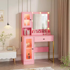 Vanity Desk with Mirror, 3 Lighting Modes Lights, Built-in Outlets & USB Ports, Spacious Drawers & Storage Cabinet, Makeup Dressing Table for Bedroom