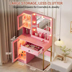 Vanity Desk with Mirror, 3 Lighting Modes Lights, Built-in Outlets & USB Ports, Spacious Drawers & Storage Cabinet, Makeup Dressing Table for Bedroom
