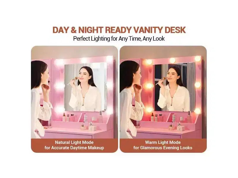 Vanity Desk with Mirror, 3 Lighting Modes Lights, Built-in Outlets & USB Ports, Spacious Drawers & Storage Cabinet, Makeup Dressing Table for Bedroom