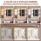 Vanity Desk with Mirror, 3 Lighting Modes Lights, Built-in Outlets & USB Ports, Spacious Drawers & Storage Cabinet, Makeup Dressing Table for Bedroom