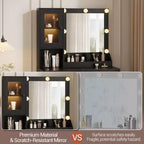 Vanity Desk with Mirror, 3 Lighting Modes Lights, Built-in Outlets & USB Ports, Spacious Drawers & Storage Cabinet, Makeup Dressing Table for Bedroom